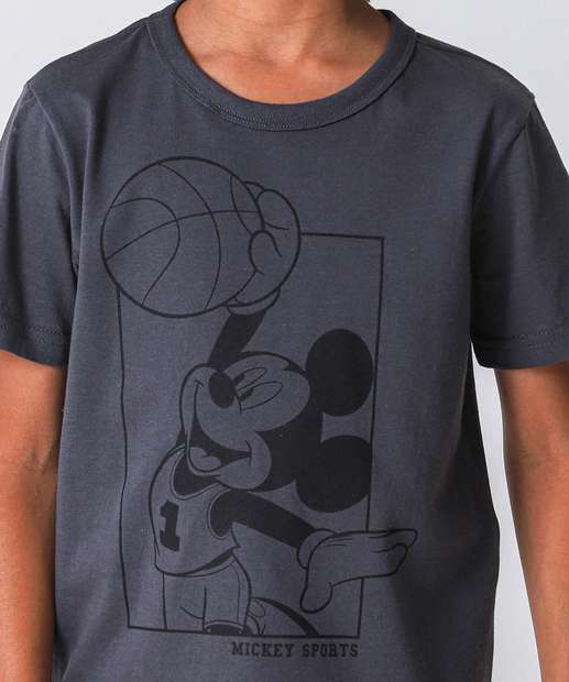 Camiseta Infantil Estampa Mickey Disney Tam 4 a 10 Cinza 