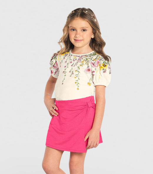 Conjunto Infantil Blusa Com Shorts Saia Trick Nick Bege