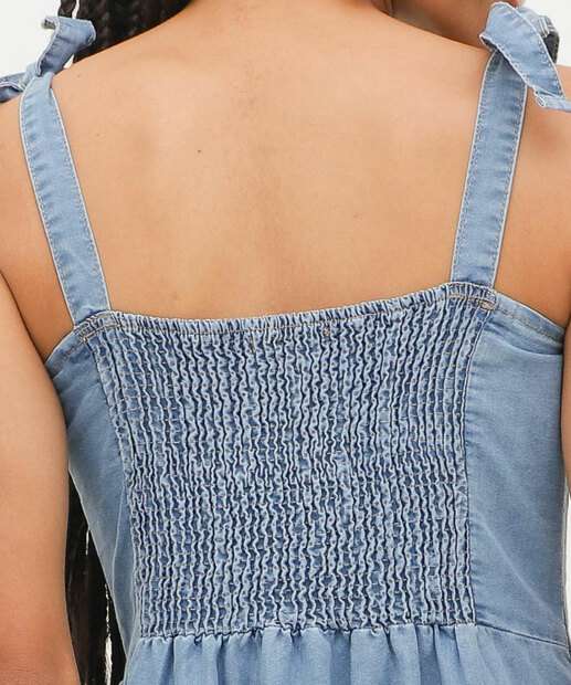Vestido Jeans Longo Feminino Alças Finas Marisa