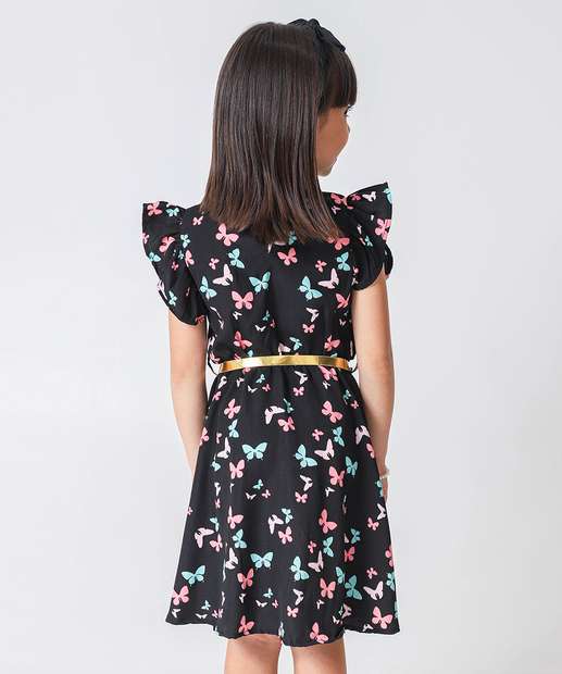 Vestido Infantil Borboletas Babado Preto Marisa Tam 4 a 10