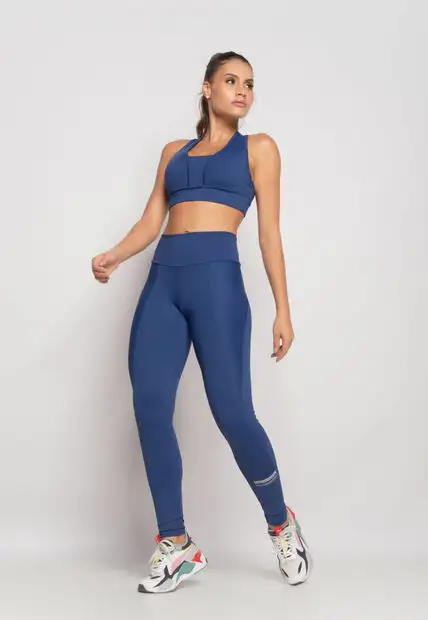 Top Suplex Esportivo Poliamida Liso Com Decote Azul Salvatore