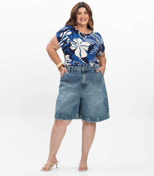 Blusa Manga Curta Feminina Secret Glam Azul