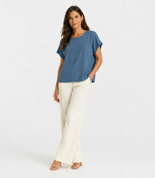 Blusa Feminina Malha Jacquard Vulca Infinita Cor Azul