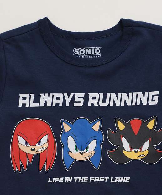 Conjunto Infantil Manga Curta Sonic Tam 4 a 10 Azul