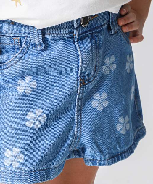 Short Infantil Jeans Flores Tam 4 a 10 Azul