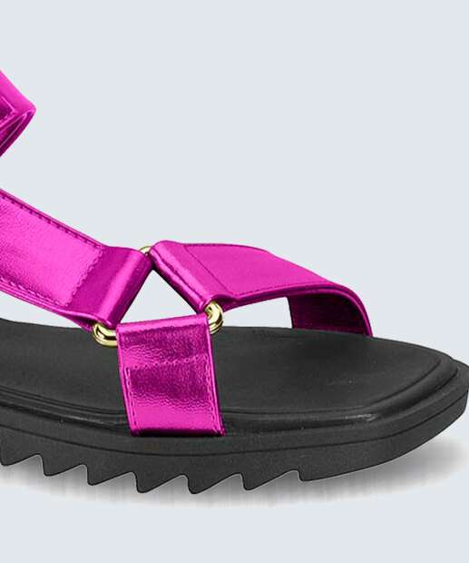 Sandália Feminina Rasteira Metalizada Moleca