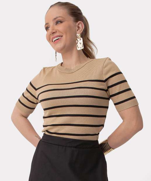 Image_Blusa Feminina Tricô Listrado Marisa Bege