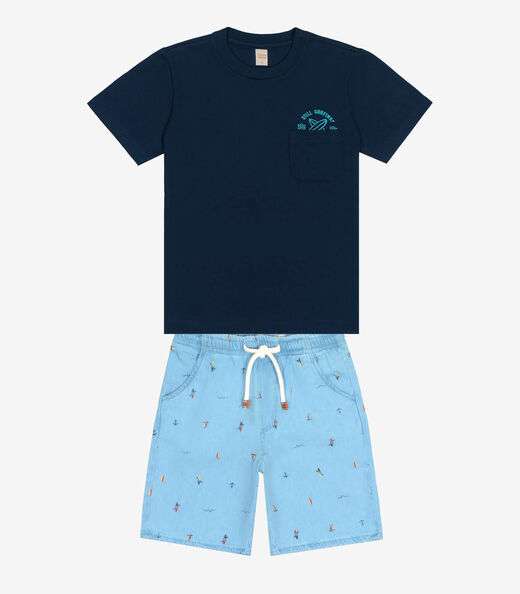 Conjunto Infantil Camiseta Com Bermuda Trick Nick Azul