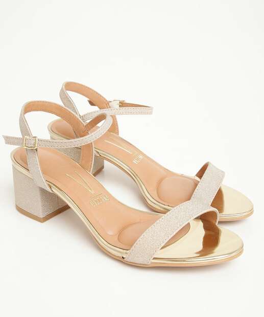 Sandália Feminina Salto Grosso Metalizada Glitter Vizzano