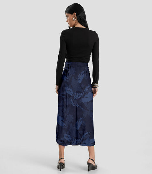 Saia Midi Feminino em Tecido Viscose Dianna Azul