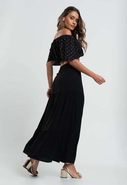 Cropped Ciganinha Viscose Com Lurex Preto Salvatore Fashion