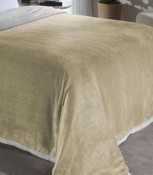 Cobertor Sherpa Dupla Face Queen Lar E Lazer Bege