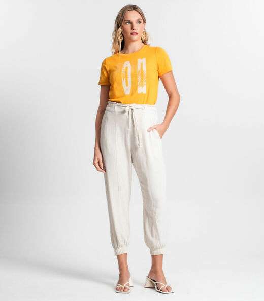 T-shirt Viscotorcion Feminina Estampada Endless Amarelo