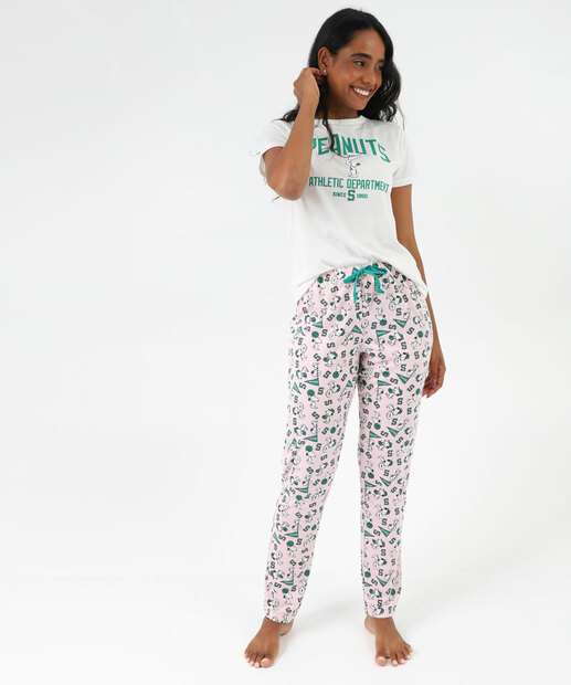Pijama Feminino Manga Curta Snoopy Rosa