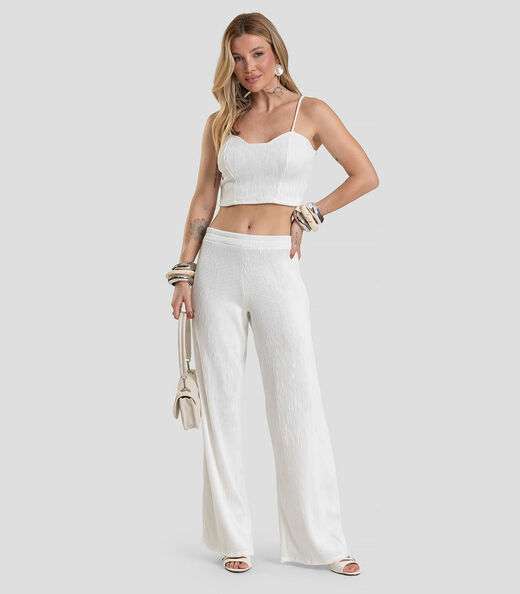 Top Cropped Feminino De Alça Texturizada Dianna Bege