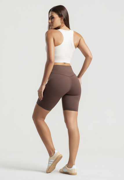 Top Fitness Nadador Com Bojo e Recortes Poliamida Bege Wemood