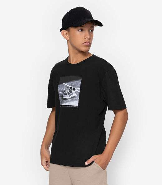 Camiseta Juvenil Em Meia Malha Masculina Minty Preto