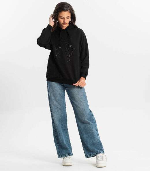 Moletom Juvenil Feminino Com Capuz Minty Preto