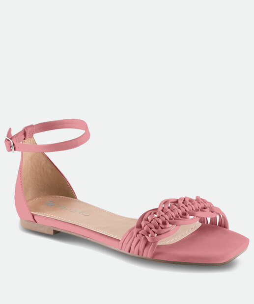 Sandália Feminina Rasteira Tiras Trançadas Via Uno