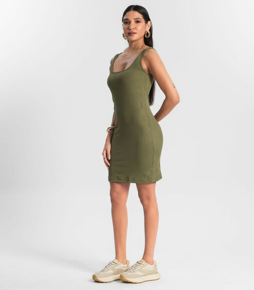 Vestido Curto em Ribana Canelada Rovitex Verde