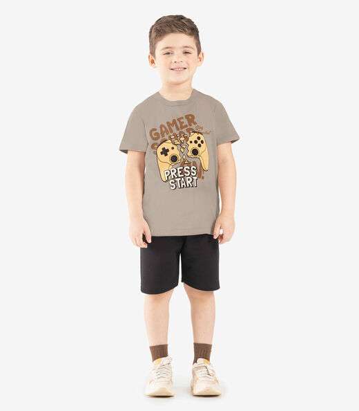 Camiseta Infantil Meia Malha Rovi Kids Marrom