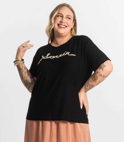 Blusa Viscose Plus Size Secret Glam Preto