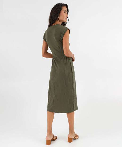 Vestido Feminino Canelado Amarração Fenda Marisa Verde