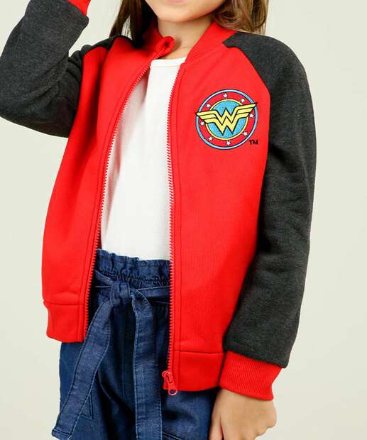 Jaqueta Infantil Bomber Moletom Mulher Maravilha Liga Da Justiça Tam 4 a 10 