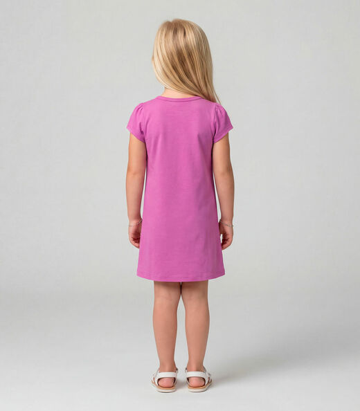 Vestido Infantil Manga Curta Estampado Select Rosa