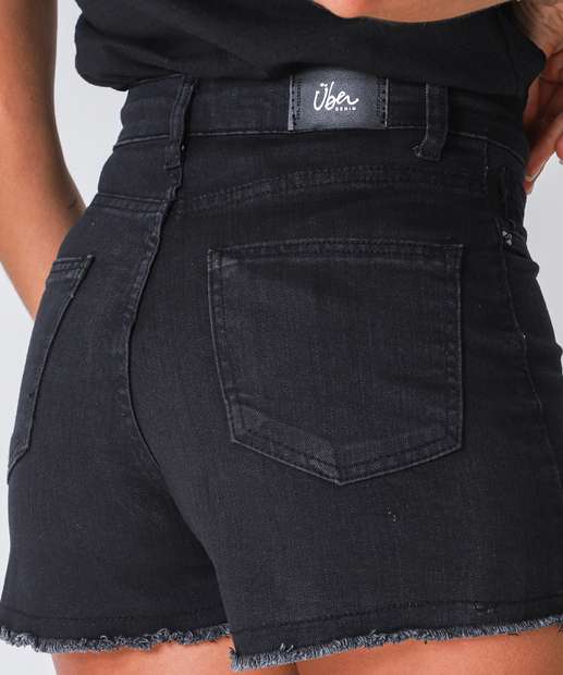Short Feminino Boyfriend Uber Jeans Preto