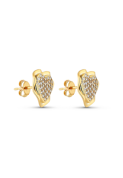 Brinco Semijoia De Coração Cravejado Com Micro Zircônias Banho Em Ouro 18 k