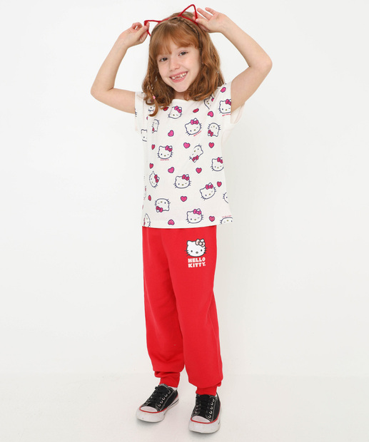 Camiseta Infantil Hello Kitty Tam 4 a 10 Off White