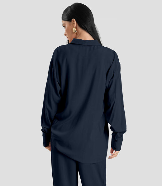 Camisa Feminina Oversized em Tecido Dianna Azul