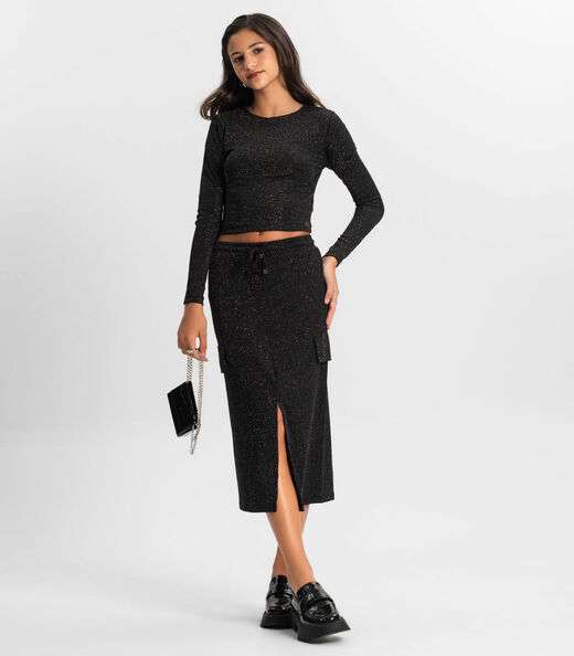 Saia Midi Juvenil Minty Preto