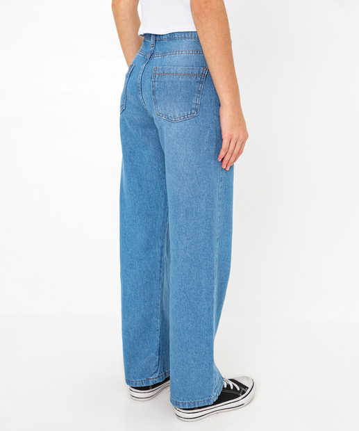Short Juvenil Jeans Cintura Alta Barra Dobrada Tam 10 a 16 Azul