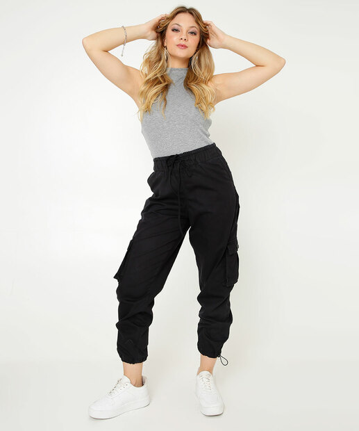 Calça Jogger Parachute Feminina Sarja Cargo Sawary