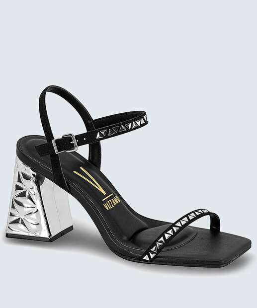 Sandália Salto Grosso Feminina Tachas Vizzano