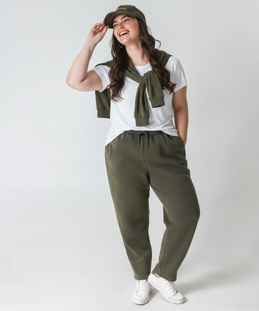Image_Calça Plus Size Reta Moletom Flanelado Feminina Marisa Verde