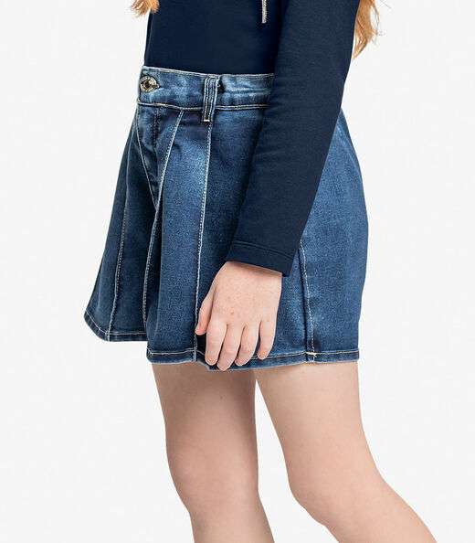 Conjunto Blusa Com Shorts Saia Jeans Trick Nick Azul