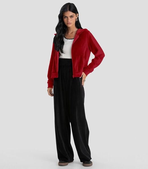 Jaqueta Feminina Plush Com Capuz Dianna Vermelho