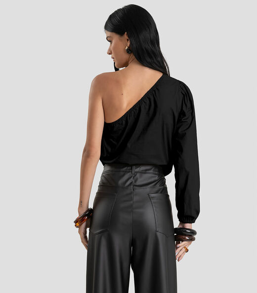 Blusa Feminina Manga Única em Tricoline Dianna Preto