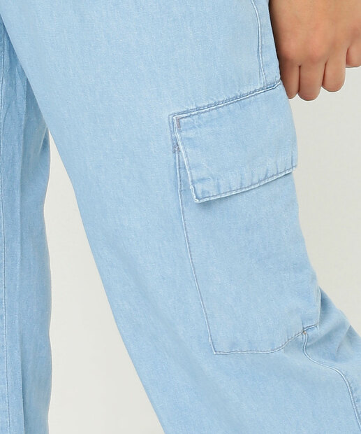 Calça Jeans Wide Leg Pantalona Feminina Cargo