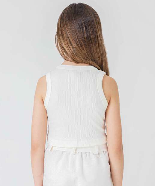 Blusa Juvenil Regata Canelado Foil Marisa Tam 10 a 16 Prata