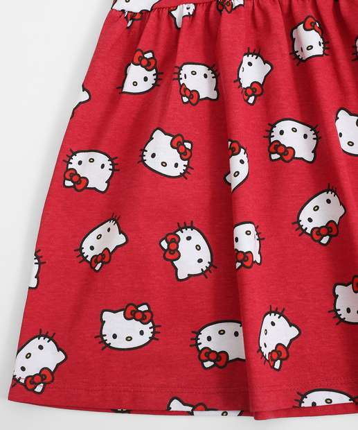 Vestido Infantil Estampa Hello Kitty Tam 1 a 3 Vermelho