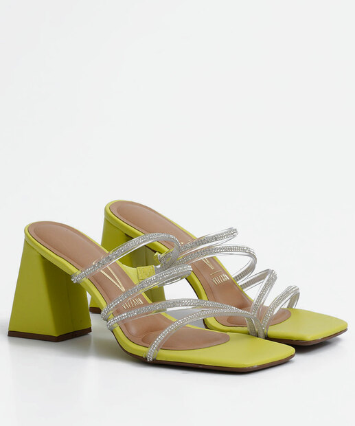 Tamanco Feminino Salto Grosso Strass Vizzano 