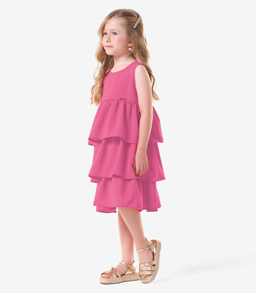 Vestido Infantil Chiffon Babados Trick Nick Rosa