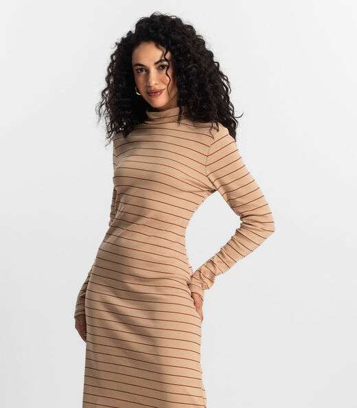 Vestido Midi Feminino Rovitex Marrom