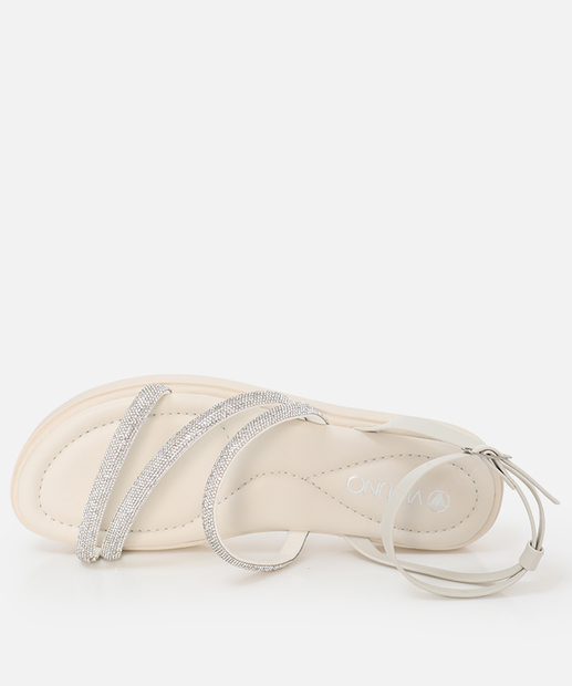 Sandália Flatform Strass Feminina Via Uno Off White