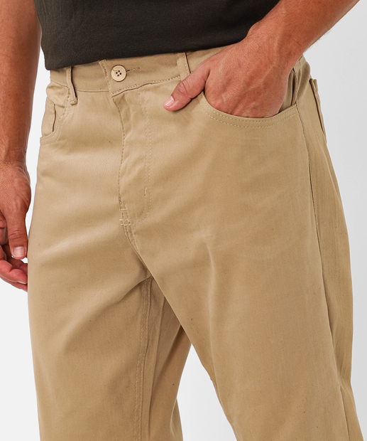 Calça Masculina Slim Sarja Bolsos Vizzy Bege