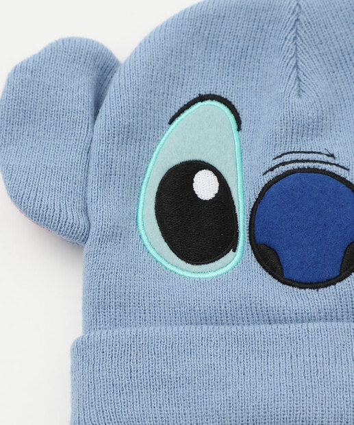 Kit Infantil Touca e Luva Bordado Stitch Disney Tam 4 a 8 Azul